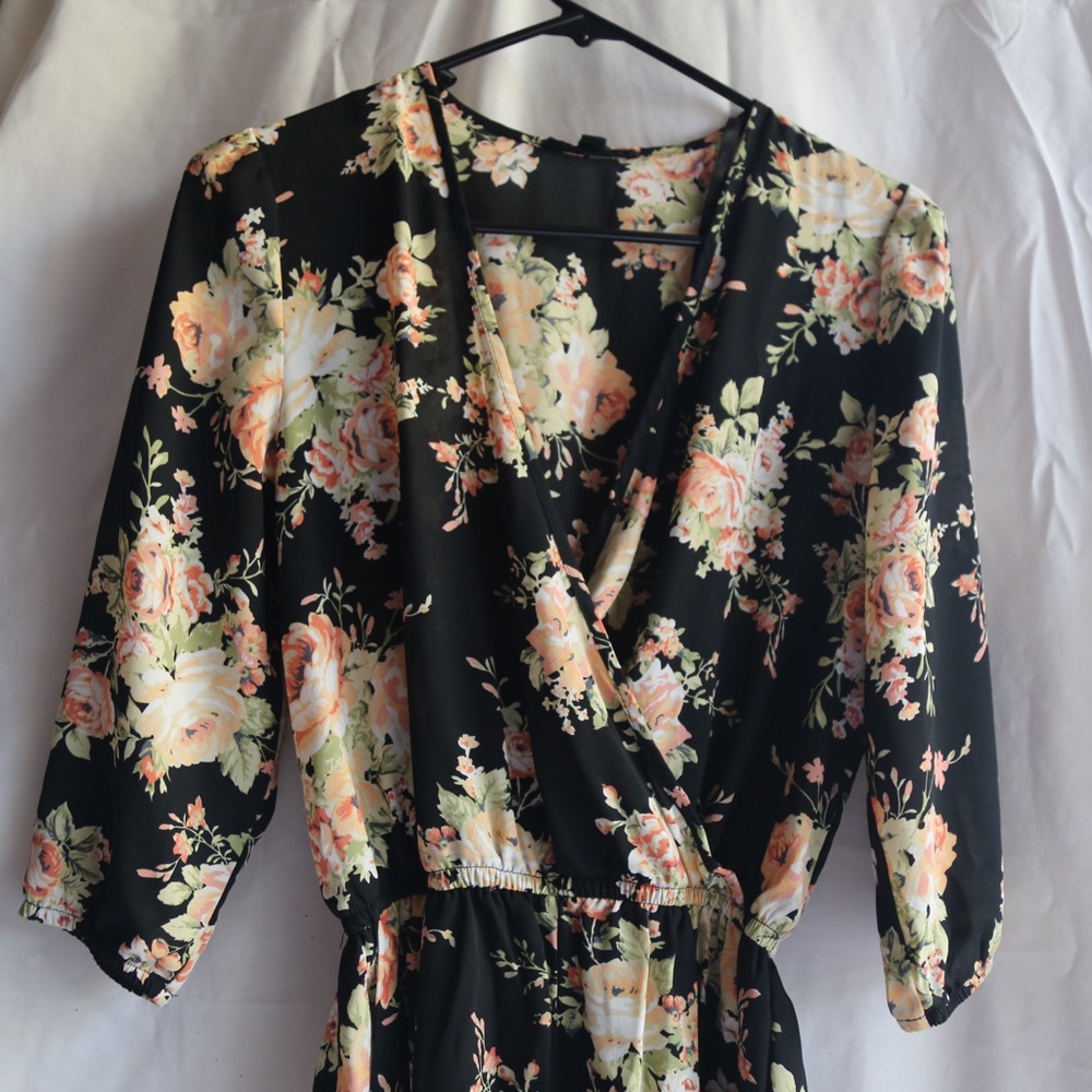Black and Floral Print Romper